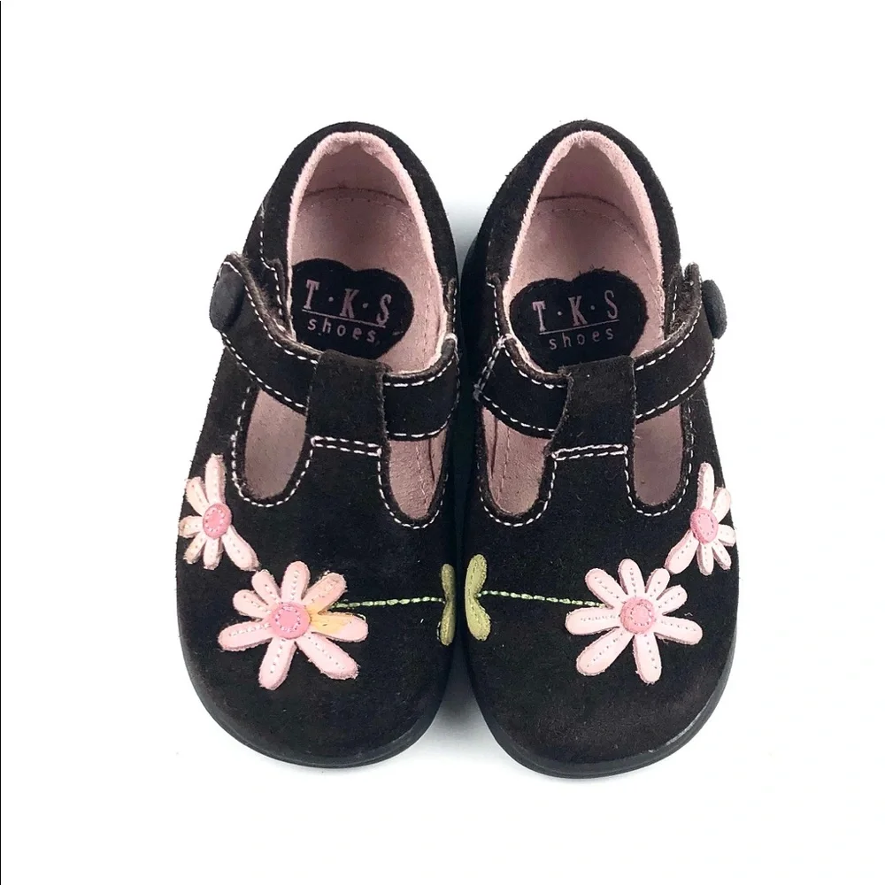 TKS Infant Brown Suede Leather Mary Janes Size 5